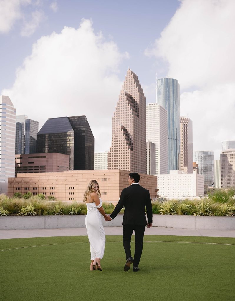 Taylor & Omar’s downtown engagement session posthtx⁠ has us swooning! jonesandcophoto beautifully captured every romantic moment 📸 🌆 ⁠ •⁠
